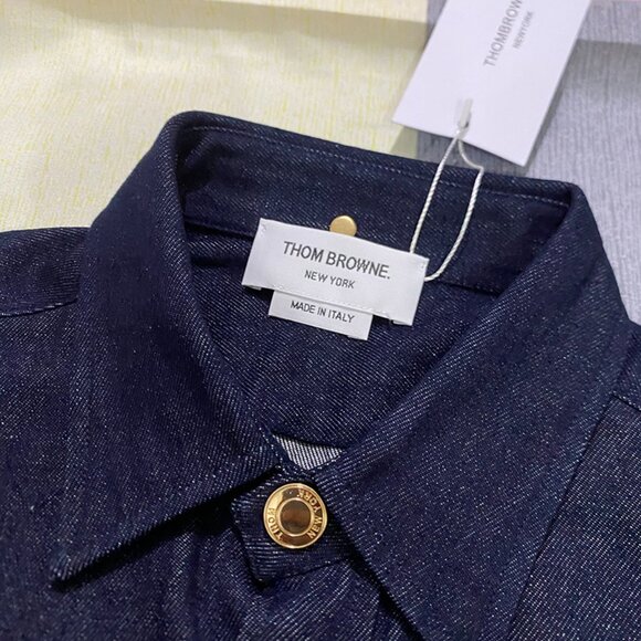 Thom Browne Unisex Navy Denim Button Down Shirt - Picture 3 of 10